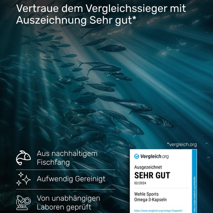 Omega 3 kapsulas augstā devā - 300 zivju eļļas kapsulas ar 2000 mg (1000 mg EPA un 500 mg DHA) vienā dienas devā - Omega-3 taukskābes bez E vitamīna - Rūpīgi attīrītas un iegūtas ilgtspējīgā zvejā