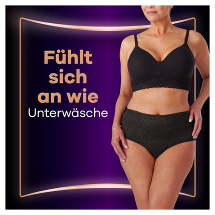 Always Discreet Boutique biksītes urīna nesaturēšanai M izmērs (9 biksītes) sievietēm, urīnpūšļa vājuma gadījumā, absorbē smakas un mitrumu, novērš noplūdes, melnas (iepakojums var atšķirties)