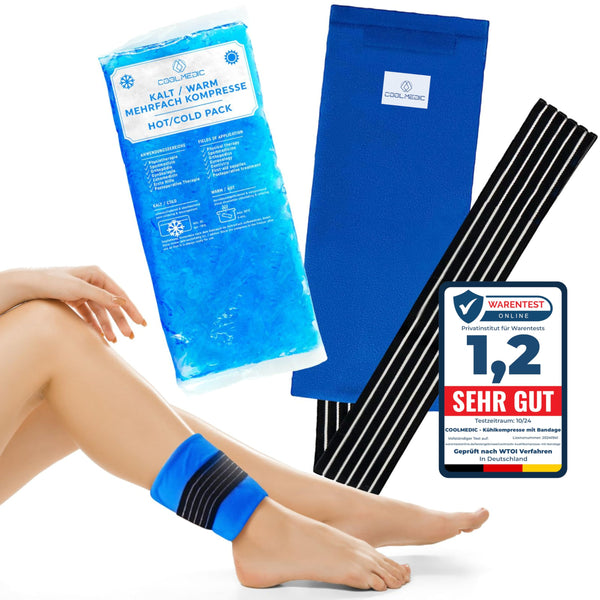 COOLMEDIC Premium dzesēšanas spilventiņš, dzesēšanas komprese ar bandāžu | XXL aukstā/siltā komprese 29x12cm | Vairākkārtīgi lietojama gēla dzesēšanas komprese/spilventiņš sāpju mazināšanai bērniem un pieaugušajiem