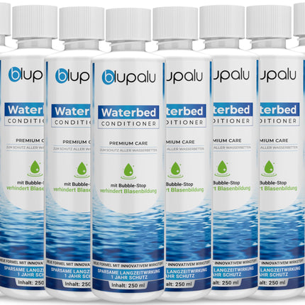 blupalu ūdensgultas kondicionieris Premium Care – 8 x 250 ml – ūdensgultas kondicionieris pret smakām un aļģēm, paredzēts visiem ūdens matračiem un sistēmām no visiem pazīstamākajiem ražotājiem.