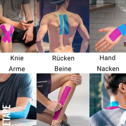 TRUETAPE® Kinesiotape – BASIC Negriezta Duo – 2 ruļļi (5 m x 5 cm) negriezti – Ūdensizturīga un elastīga kinezioloģiska lente – Fizioteips ar spēcīgu līmi ikdienas lietošanai un sportam – Zila un rozā
