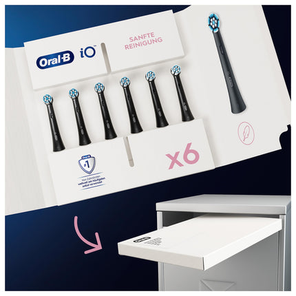 Oral-B iO Gentle Cleaning elektriskās zobu birstes uzgaļi, 6 gab. iepakojumā, maiga zobu tīrīšana, oriģinālais zobu birstes uzgalis Oral-B iO zobu birstēm, pastkastītei drošs iepakojums, melns