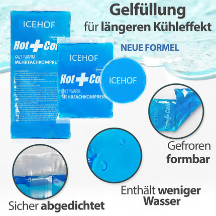 ICEHOF Kühlpads (3x) mit Vlies-Hülle - Inkl. Klettband - Kuschelweich, lange Kühldauer, Kühlpack Gel Kühlakku Kühlgel Kühlkompresse Kühlkissen Kühlkompressen Kühlbeutel Eisbeutel Kältekompresse Blau