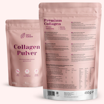 Bioaktīvs KOLAGĒNA pulveris [450 g] - ļoti labi šķīstošs, ļoti tīrs, bezgaršīgs, hipoalerģisks, no zāles barotām govīm - kolagēna hidrolizāta peptīdi 1., 2. un 3. tips - no NovaNature®