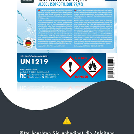 Izopropanols 99,9% IPA no Höfer Chemie, svaigi pildīts ērtās 1 l pudelēs - lieliski piemērots kā šķīdinātājs un tauku noņēmējs (3 x 1 l)