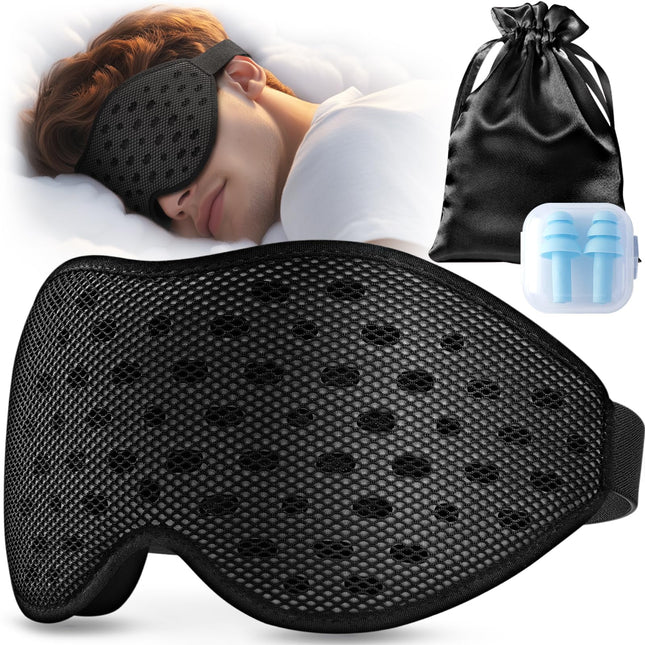 Umisleep elpojoša 3D miega maska ​​sānu gulētājiem, ērta, viegla miega acu maska ​​vīriešiem un sievietēm, ar uzglabāšanas somu un ausu aizbāžņiem lidmašīnai, ceļojumiem, birojam, melna