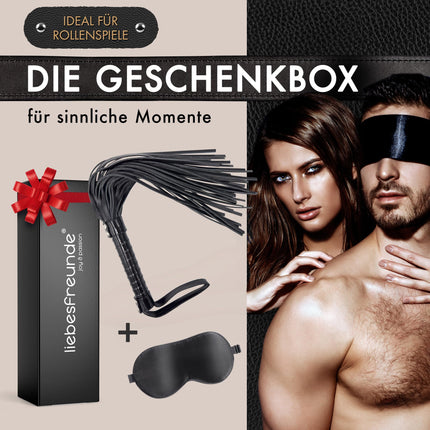Liebesfreunde® Seksa Pātaga – BDSM Rotaļlieta ar Pātagu, cieta un mīksta, uzliekama, ieskaitot aizsietni acīm
