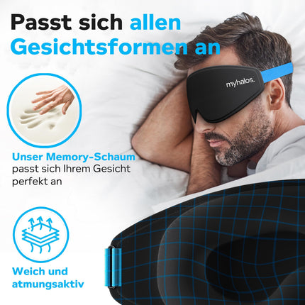 MyHalos® miega maska ​​– aptumšojoša miega maska ​​sievietēm – 3D miega maska ​​vīriešiem komfortam bez spiediena – iepriekš veidota miega maska ​​pilnīgai aptumšošanai – melna acu aizsēja ar maciņu