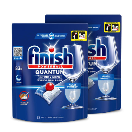 Finish Quantum Infinity Shine trauku mazgājamās mašīnas tabletes – trauku mazgājamās mašīnas tabletes dziļai tīrīšanai, tauku šķelšanai un spīdumam – Gigapack ar 2 x 83 tabletēm