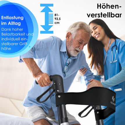 KESSER alumīnija rollatora komplekts, viegls ceļojumu rollators ar pilnu aprīkojumu, trīsvirzienu salokāms stumbram, ceļošanai un lidojumam, regulējams augstums, josta, spieķa turētājs, staigāšanas rāmis, staigāšanas palīglīdzeklis