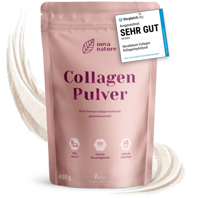 Bioaktīvs KOLAGĒNA pulveris [450 g] - ļoti labi šķīstošs, ļoti tīrs, bezgaršīgs, hipoalerģisks, no zāles barotām govīm - kolagēna hidrolizāta peptīdi 1., 2. un 3. tips - no NovaNature®