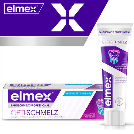 elmex zobu pasta Professional Opti-enamel Sealing &amp; Strengthening 75ml – medicīniska zobu tīrīšanas līdzeklis ar amīna fluorīdu, kas noslēdz zobu emalju – aizsargā pret zobu emaljas zudumu