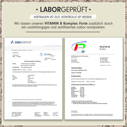 Augstas devas B vitamīnu komplekss - 180 tabletes - visi 8 B vitamīni (B1, B2, B3, B5, B6, B7, B9, B12) + kofaktori holīns un mioinozitols - laboratoriski pārbaudīts ar sertifikātu - vegāns - 6 mēnešu krājums