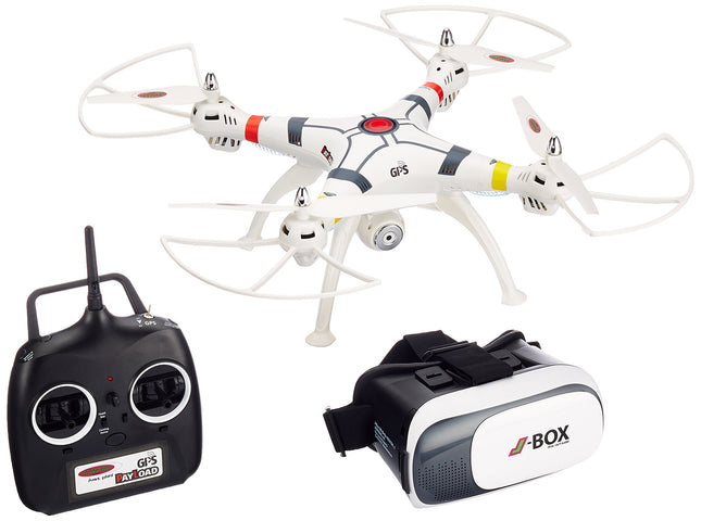 JAMARA 422035 - Kravas GPS VR drons Altitude HD FPV Wifi ComingHome - Pozīcijas noturēšana, izmantojot GPS, automātiska. Pacelšanās un nosēšanās funkcija, augstuma kontrole, lidojuma trajektorijas plānošanas režīms, kravnesība līdz 350 g