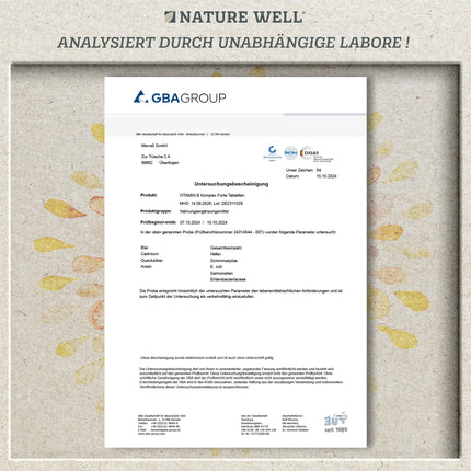 Augstas devas B vitamīnu komplekss - 180 tabletes - visi 8 svarīgākie B vitamīni bioaktīvā formā - ar folskābi, holīnu un mioinozītu (kofaktoriem), laboratoriski pārbaudīts ar sertifikātu un vegāns