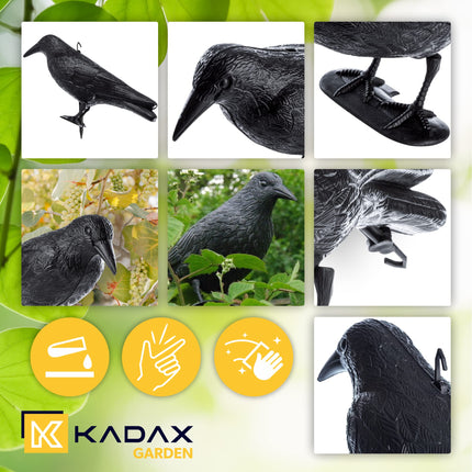 KADAX Black Raven, baložu atbaidītājs un baložu atbaidītājs no plastmasas, putnu atbaidītājs, dabiska kaitēkļu apkarošana, aizsardzība pret kaitinošiem putniem