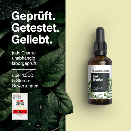 Cinka pilieni - 100 ml - 15 mg cinka dienā - Premium: Jonu cinks (cinka sulfāts) - Bez alkohola, laboratorijā pārbaudīts, 100% vegāns un ražots Vācijā