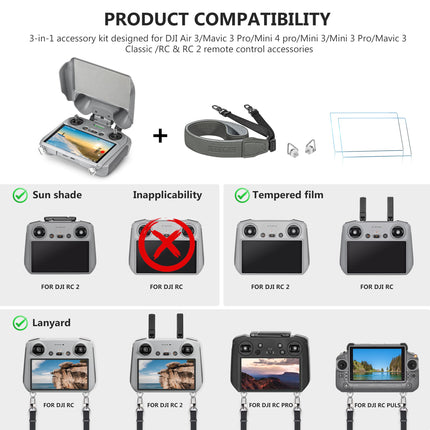 STARTRC 3-IN-1 RC 2 kontroliera saules aizsargs DJI Mini 4 Pro, DJI RC 2 siksniņai, DJI Mini 4 Pro drona kontroliera ekrāna aizsargam, DJI Mini 4 Pro aksesuāriem