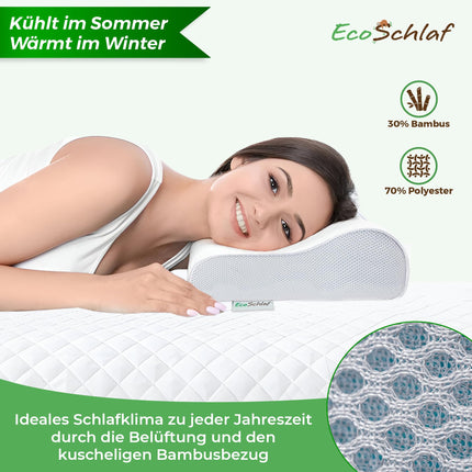 EcoSchlaf® ortopēdiskais spilvens 2025 Premium kakla atbalsta spilvens – sertificēts – spilvens gulēšanai uz sāniem Kakla spilvens, kas izgatavots no mīkstām atmiņas putām – ergonomisks spilvens – kakla sāpēm – regulējams augstums