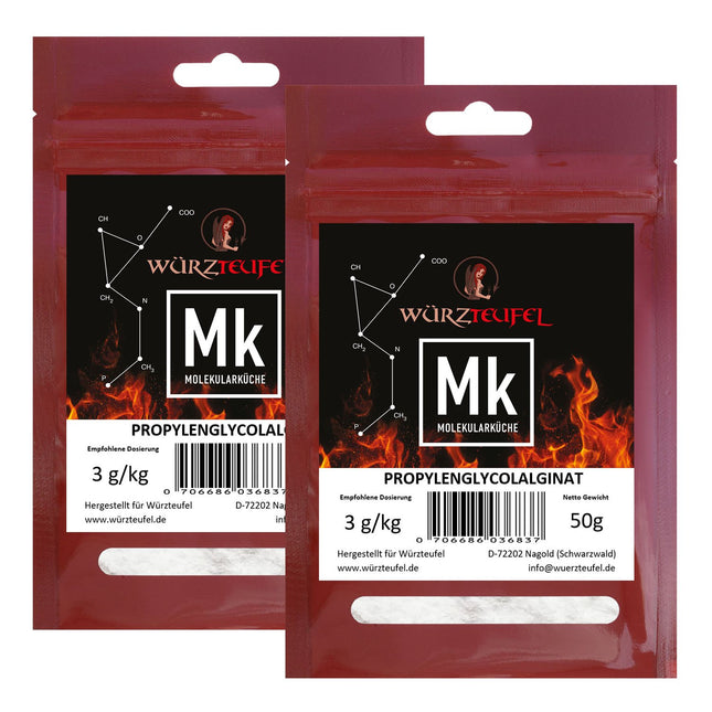 Propilēnglikola algināts, PGA, E 405, algīns, emulgators, biezinātājs liķieriem un krēmiem, molekulārā virtuve. 2 maisiņi pa 50 g katrs. (100 g)