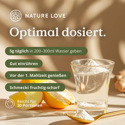 NATURE LOVE® Metabolism Routine 150g – Metabolisma dzēriens ar ābolu sidra etiķi, ingvera šotu un citronu – ar C vitamīnu un holīnu – vegāns, bez liekām piedevām – ražots Vācijā un laboratorijā pārbaudīts