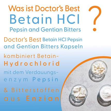 DOCTOR'S BEST betaīna hidrohlorīds ar pepsīnu un rūgto genciānu, 650 mg, 120 mīkstās kapsulas, augsta deva, laboratoriski pārbaudīts, bez sojas, bez glutēna, bez ĢMO, 113 g