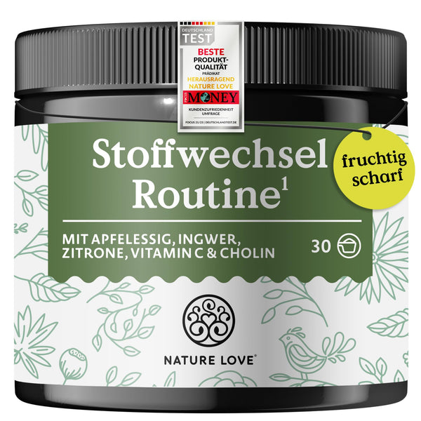 NATURE LOVE® Metabolism Routine 150g – Metabolisma dzēriens ar ābolu sidra etiķi, ingvera šotu un citronu – ar C vitamīnu un holīnu – vegāns, bez liekām piedevām – ražots Vācijā un laboratorijā pārbaudīts