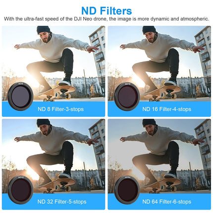 Uvafly Neo ND filtrs, daudzslāņu pārklājuma magnētiskie kameras objektīva filtri DJI Neo dronu aksesuāriem, 5 gabalu iepakojums (UV/ND8/ND16/ND32/ND64)