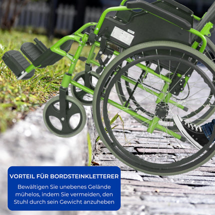 Mobiclinic®, Ratiņkrēsls, Bolonia, Alumīnijs, Salokāms un viegls, Salokāma dalīta atzveltne, Noņemams kāju balsts, Roku balsti, Pieaugušajiem, Zaļš