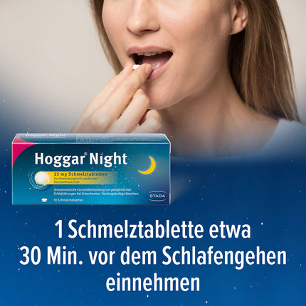 Hoggar Night – Miega zāles, kas palīdz aizmigt un akūtu miega traucējumu gadījumā – Labi panesamas, mierīgam miegam – 1 x 10 kūstošās tabletes