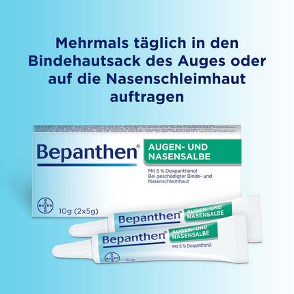Bepanthen acu un deguna ziede saudzīgai deguna sāpju un virspusēju acu traumu dziedināšanai, 10 g