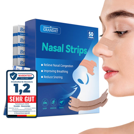 grandat® deguna plāksteri krākšanai (50 gab. iepakojumā) augstākās kvalitātes deguna plāksteri papildu noturībai sporta laikā un labākai miega kvalitātei, labākai elpošanai ar aizliktu degunu, deguna plāksteri krākšanai