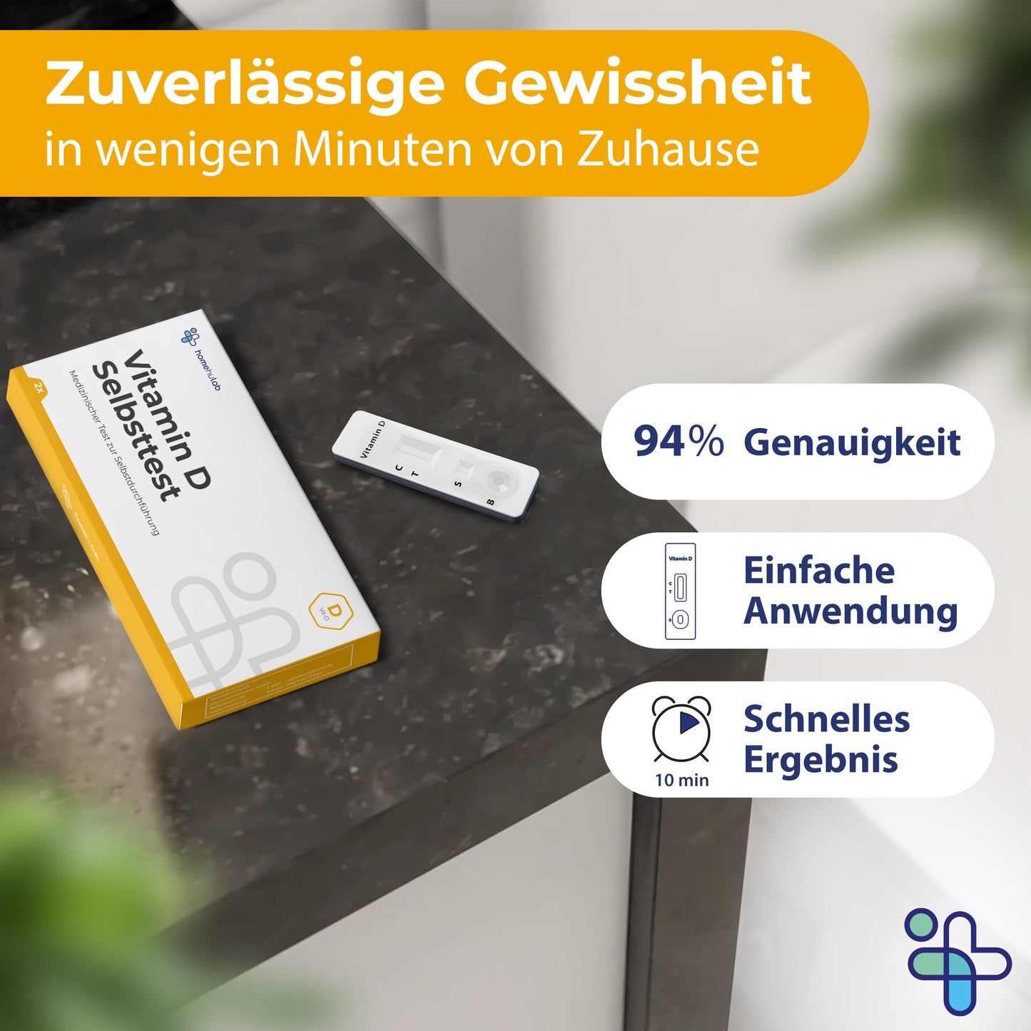 2x Vitamīns D Selbsttest — Einfacher D vitamīna tests für Zuhause mit sofortigem Ergebnis bei Müdigkeit, Erschöpfung &amp; Vitamin D3 K2 Mangel