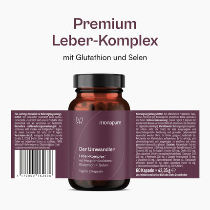 monapure Transformer vairogdziedzera un aknu komplekss ar piena dadzi, artišoku, holīnu, glutationu, selēnu, NAC + citām aminoskābēm - 60 kapsulas ar augstu devu un vegānisks