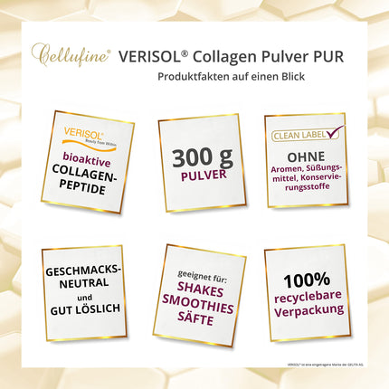 Cellufine® Premium VERISOL kolagēna pulveris 300 g | Skaistuma kolagēna pulveris ar bioaktīviem kolagēna peptīdiem | dabīgs un bez konservantiem, 120 porcijas ar ļoti augstu biopieejamību