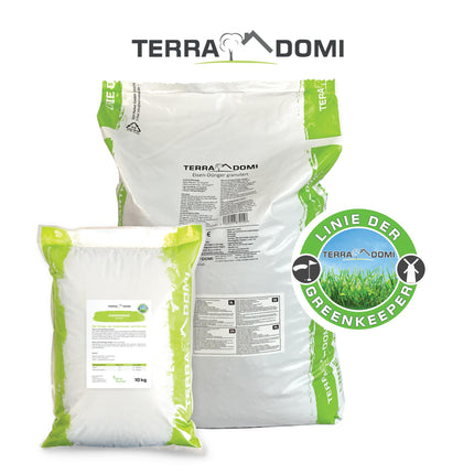 TerraDomi dzelzs mēslojums 25 kg apm. 1000 m² | Turbomēslojums, kas pielāgots zālieniem ar sūnām | Granulēts, piemērots izkliedētājiem un bez putekļiem