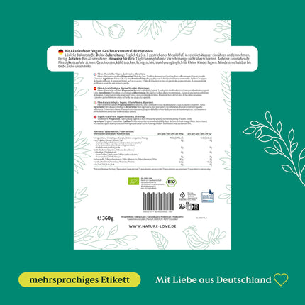 NATURE LOVE® Organiskais akācijas šķiedras pulveris – 360 grami – 80% šķiedrvielu, šķīstošs, bezgaršīgs un daudzpusīgs – 60 porcijas – vegāns, laboratorijā pārbaudīts un ražots Vācijā