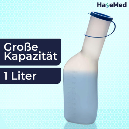 HaseMed pisuāra pudele vīriešiem - 1000 ml, ar vāku, 1 gab. | Autoklāvējams līdz 130 °C, izgatavots no polipropilēna, hermētisks un higiēnisks — ideāli piemērots aprūpei, slimnīcām un ceļojumiem