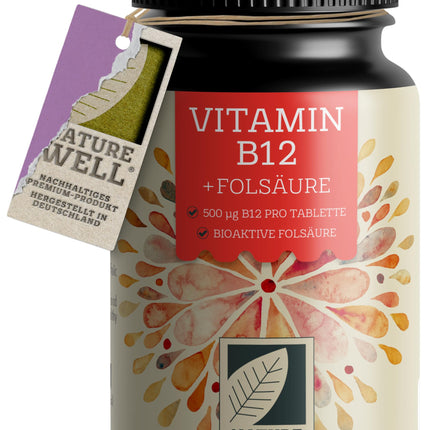 Augstas devas B12 vitamīns — 365 tabletes ar 500 µg B12 vitamīna + 200 µg folskābes vienā tabletē — ar metilkobalamīnu, adenozilkobalamīnu un hidroksokobalamīnu (B12 vitamīnu) — laboratoriski pārbaudīts ar sertifikātu — 100% vegāns