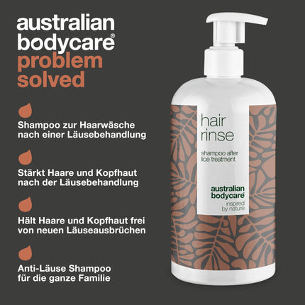 Australian Bodycare matu skalošanas līdzeklis 500 ml | Galvas utu šampūns pēc galvas utu ārstēšanas visai ģimenei | Tējas koka eļļas šampūns ar 100% dabīgu tējas koka eļļu