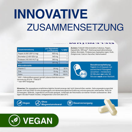 GELENCIUM® enzīmu komplekss I Augstākā enzīmu dienas deva: 1500 mg I Ar rutīnu kā augu izcelsmes enzīmu aktivatoru I Ar mikroelementiem veselīgām locītavām, skrimšļiem un kauliem I 100 kapsulas