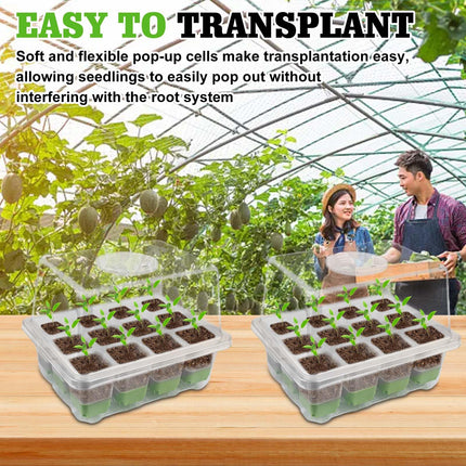 Leikurvo iekštelpu siltumnīcas stādu kaste, atkārtoti lietojama stādu paplāte ar 12 stādīšanas caurumiem un paceltu vāku, mini siltumnīcas stādu paplātes augiem, garšaugiem, ziediem, dārzeņiem, augļiem