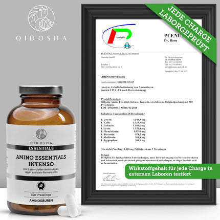 QIDOSHA® Master Amino Acid Complex tabletes, recepte saskaņā ar Dr. Moretti, 360 gabali/burciņā, ar 99% tīrā slāpekļa izmantošanu (NNU), 8 neaizvietojamās aminoskābes, 100% vegānisks