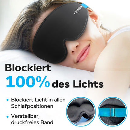 MyHalos® miega maska ​​– aptumšojoša miega maska ​​sievietēm – 3D miega maska ​​vīriešiem komfortam bez spiediena – iepriekš veidota miega maska ​​pilnīgai aptumšošanai – melna acu aizsēja ar maciņu