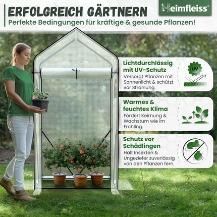Heimfleiss® tomātu siltumnīca balkonam un dārzam | Tomātu siltumnīca maza | Ziemai izturīga polituneļa siltumnīca | Tomātu istabas augu telts, kas izgatavota no folijas un metāla rāmja | Pavairošanas mājas balkona siltumnīca
