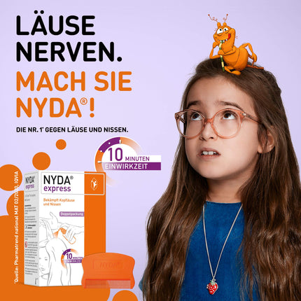 NYDA ekspress līdzeklis pret utīm – ātrs un efektīvs līdzeklis pret galvas utīm un gnīdām, 2 x 50 ml