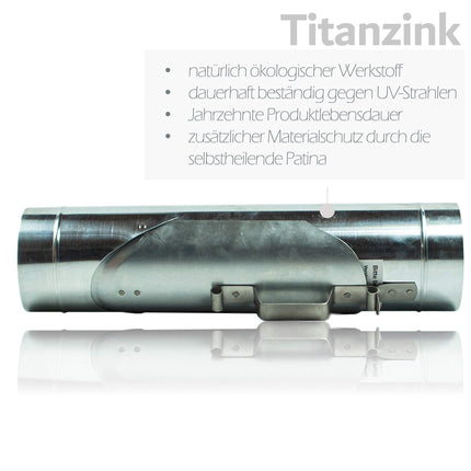 Frank Bauelemente cinka notekcaurules atloks 100 mm ar nerūsējošā tērauda sietu - titāna cinka notekcaurules atloks kā lietus ūdens savācējs, vienkārša uzstādīšana, pateicoties koniskajai formai un precīzai pārejai