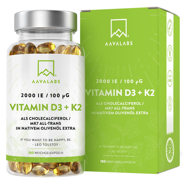 D3 K2 vitamīns augstā devā ar neapstrādātu olīveļļu - D vitamīns augstā devā 2000 SV + K2 vitamīns MK7 100 μg - Sunshine vitamīni D K2 vitamīns bez ĢMO, glutēna un laktozes 180 D3 K2 vitamīna kapsulas augstā devā