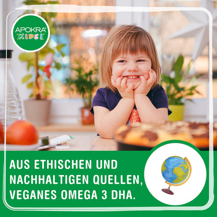Omega 3 vegāns – bez zivju garšas – vegāna Omega 3 eļļa zīdaiņiem, maziem bērniem un bērniem – ilgtspējīga aļģu eļļa, alternatīva zivju eļļai – 50 ml | APOKRA Kids Vegan Omega 3 aļģu eļļa