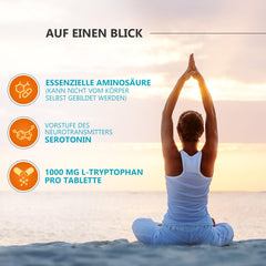 L-triptofāns - Augsta L-triptofāna deva 1000 mg uz tableti (120 vegānas tabletes) - Aminoskābe no augu fermentācijas - bez nevēlamām piedevām, bez glutēna un bez laktozes - vitaworld